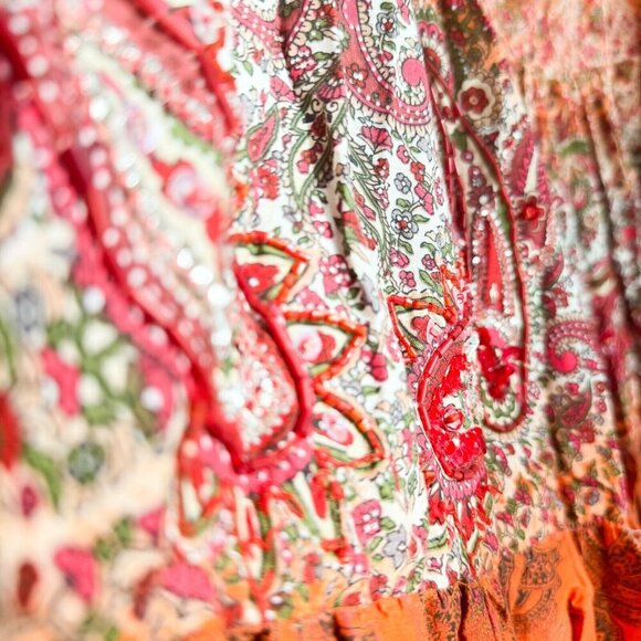 Vintage Zara TRF Ethnic Batik Boho Print Sequin Detail Midi Skirt M - Picture 4 of 7